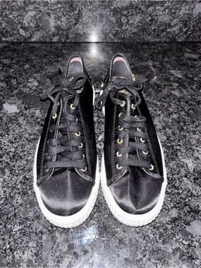 Keds Triple Kick black satin platform sneakers